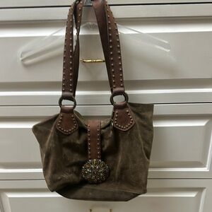 Brown Suede and Leather Shoulder Bag